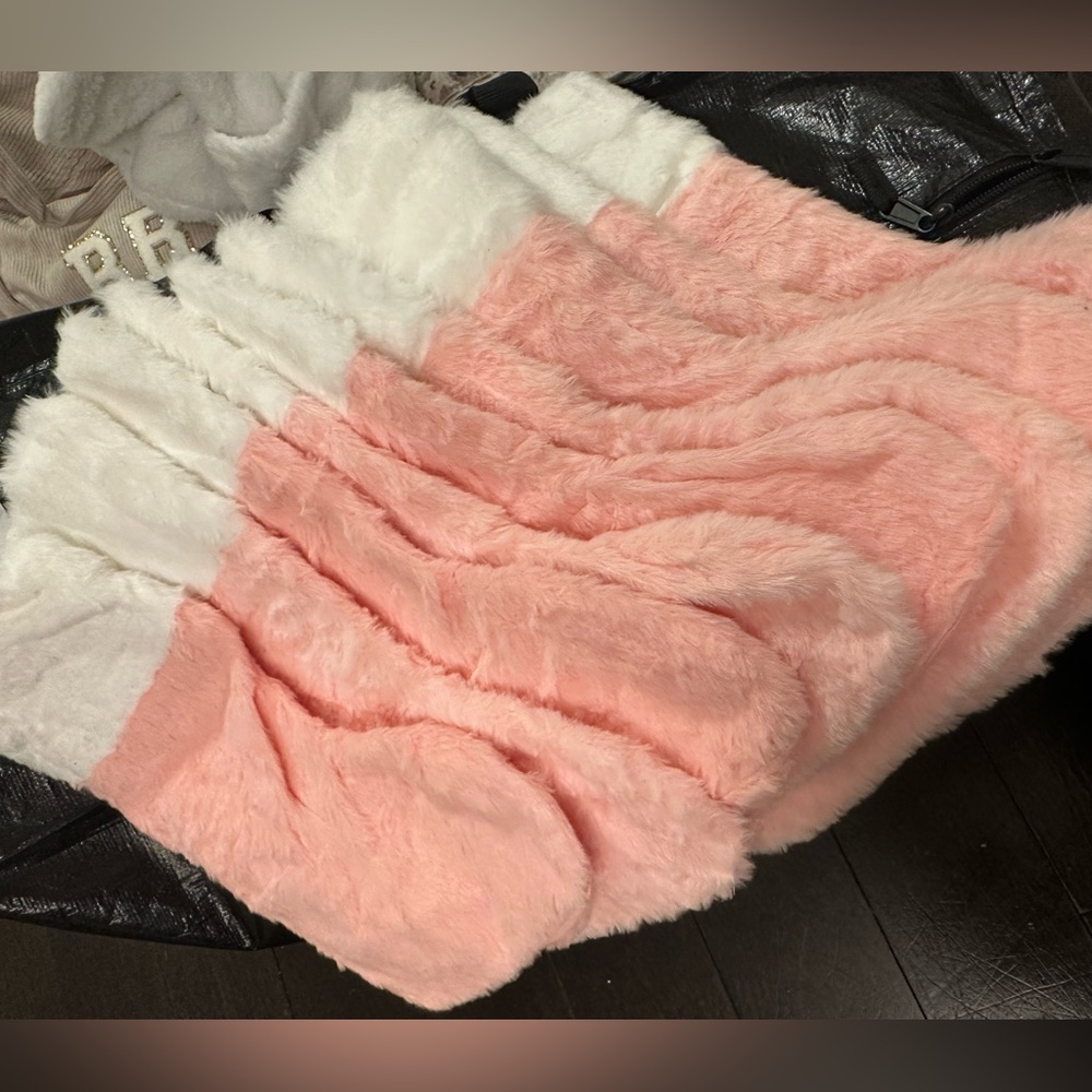 Set of 9 Pink White Faux Fur Christmas Stockings Plush 15” Holiday Mantle Decor